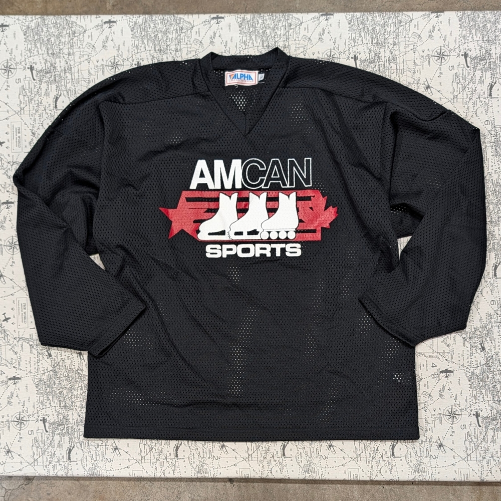 Vintage Alpha Sportswear AMCAN Sports Black Hockey Jersey Size XL